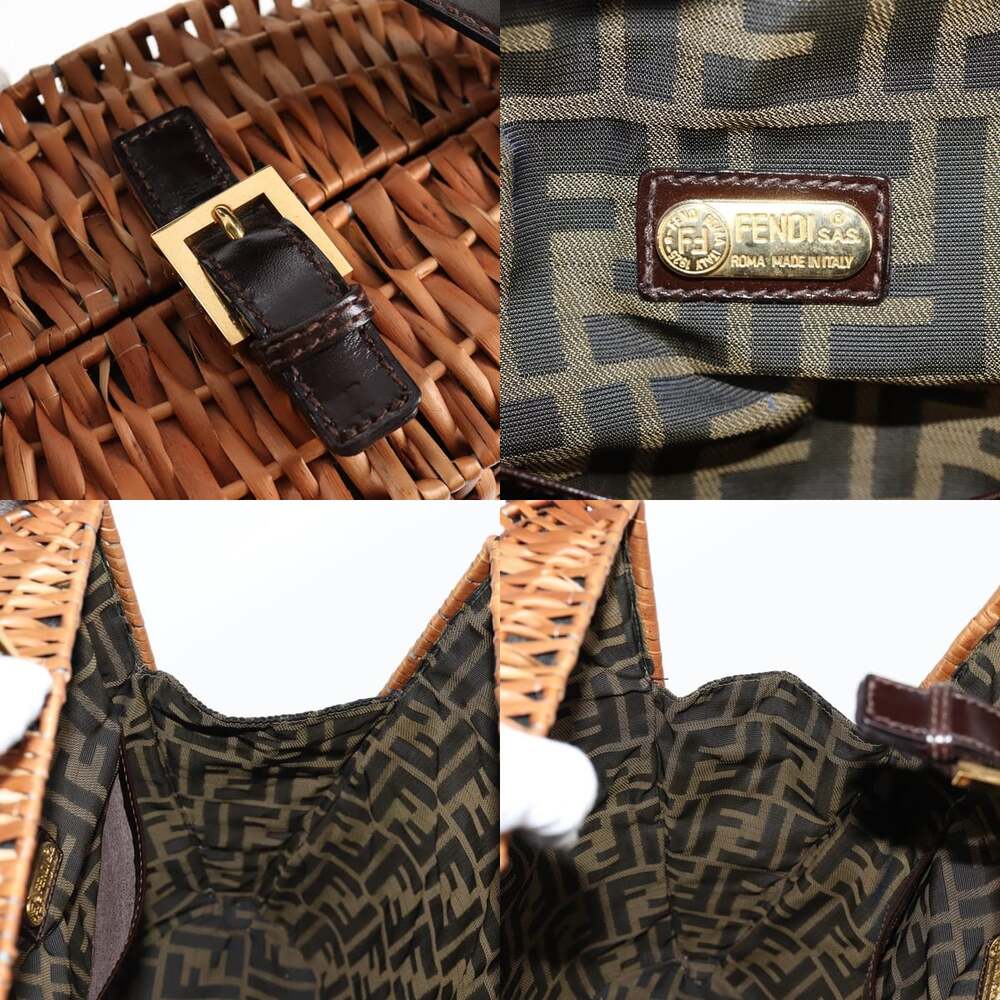 FENDI Straw Bag Hand Bag Raffia Brown Gold - Picture 12 of 13